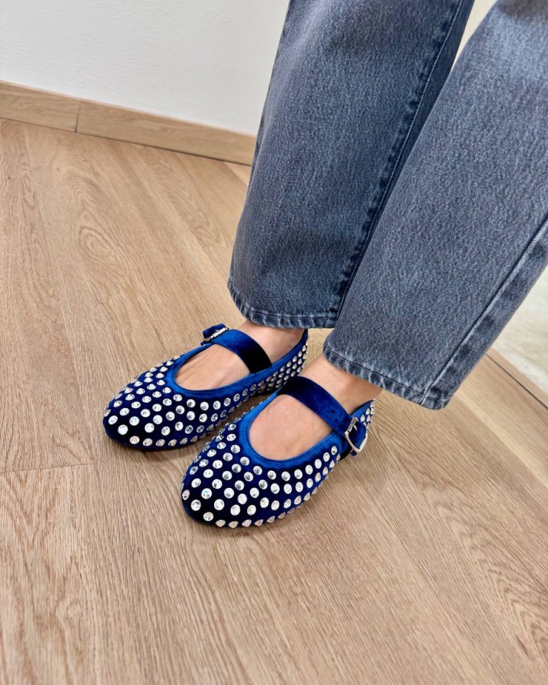 Maryjane GOLD in velluto e strass blu Gisél Moiré Shop Online Maryjane GOLD in velluto e strass blu Gisél Moiré