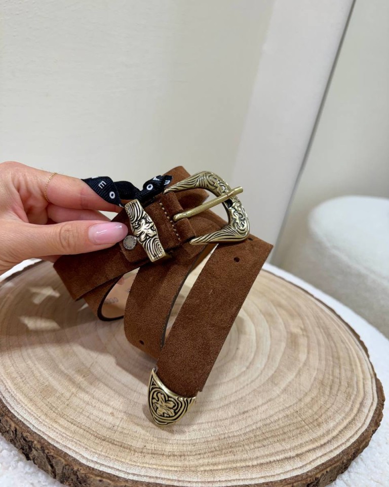Cintura pelle scamosciata whisky fibbia lavorata HaveOne Shop Online Cintura pelle scamosciata whisky fibbia lavorata HaveOne