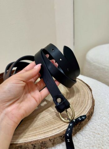 Shop Online Cintura vera pelle lucida nera fibbia stondata HaveOne