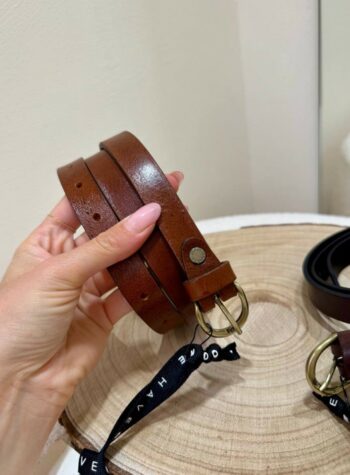 Shop Online Cintura vera pelle lucida cuoio fibbia stondata HaveOne