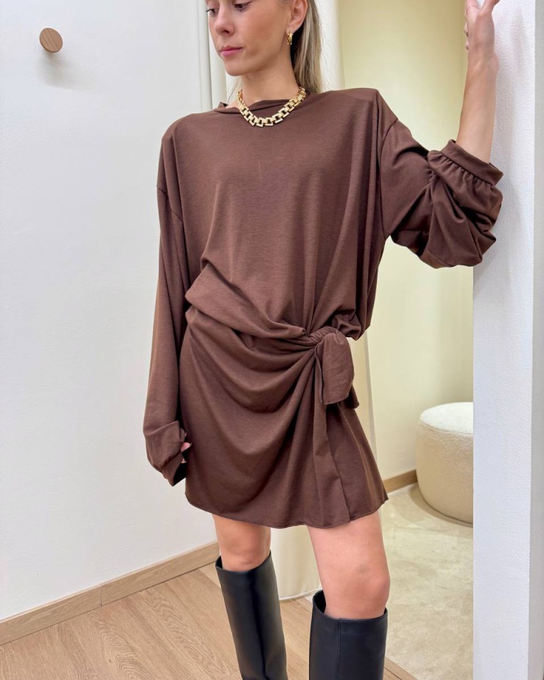 Vestito corto cioccolato con nodo Tensione In Shop Online Vestito corto cioccolato con nodo Tensione In