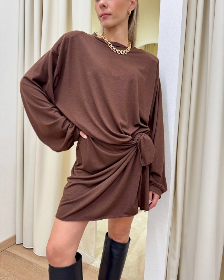 Vestito corto cioccolato con nodo Tensione In Shop Online Vestito corto cioccolato con nodo Tensione In