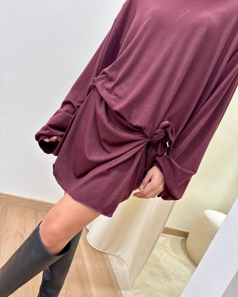 Vestito corto vino con nodo Tensione In Shop Online Vestito corto vino con nodo Tensione In