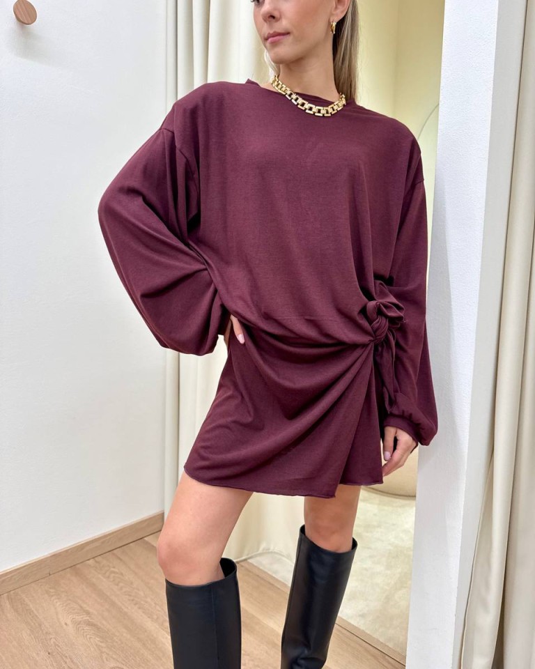 Vestito corto vino con nodo Tensione In Shop Online Vestito corto vino con nodo Tensione In