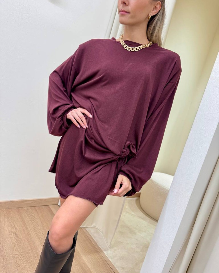 Vestito corto vino con nodo Tensione In Shop Online Vestito corto vino con nodo Tensione In