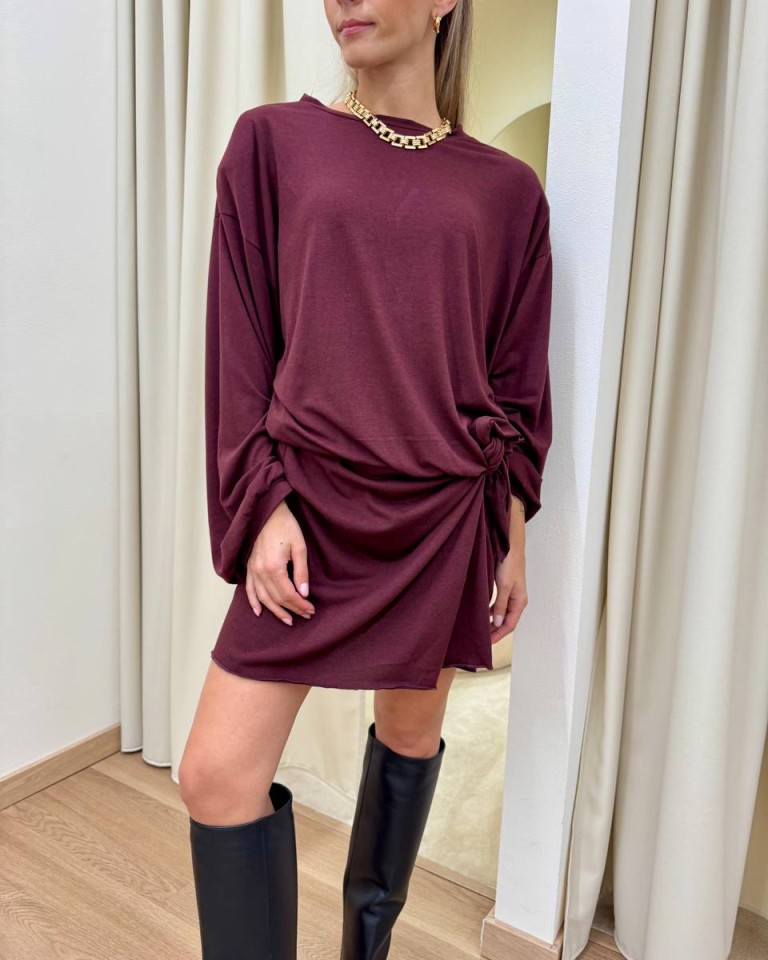 Vestito corto vino con nodo Tensione In Shop Online Vestito corto vino con nodo Tensione In
