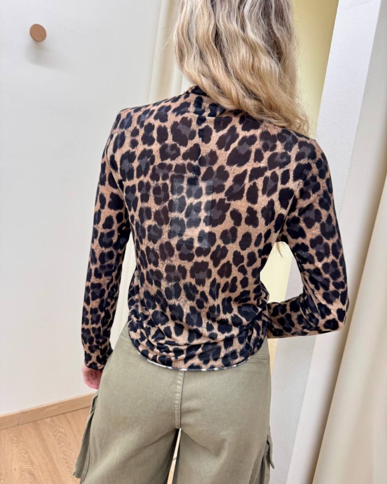 Maglia semitrasparente leopardata beige e nero HaveOne Shop Online Maglia semitrasparente leopardata beige e nero HaveOne