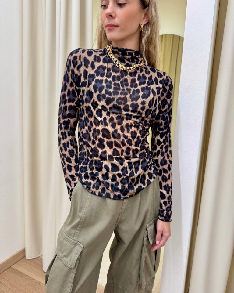 Maglia semitrasparente leopardata beige e nero HaveOne Shop Online Maglia semitrasparente leopardata beige e nero HaveOne