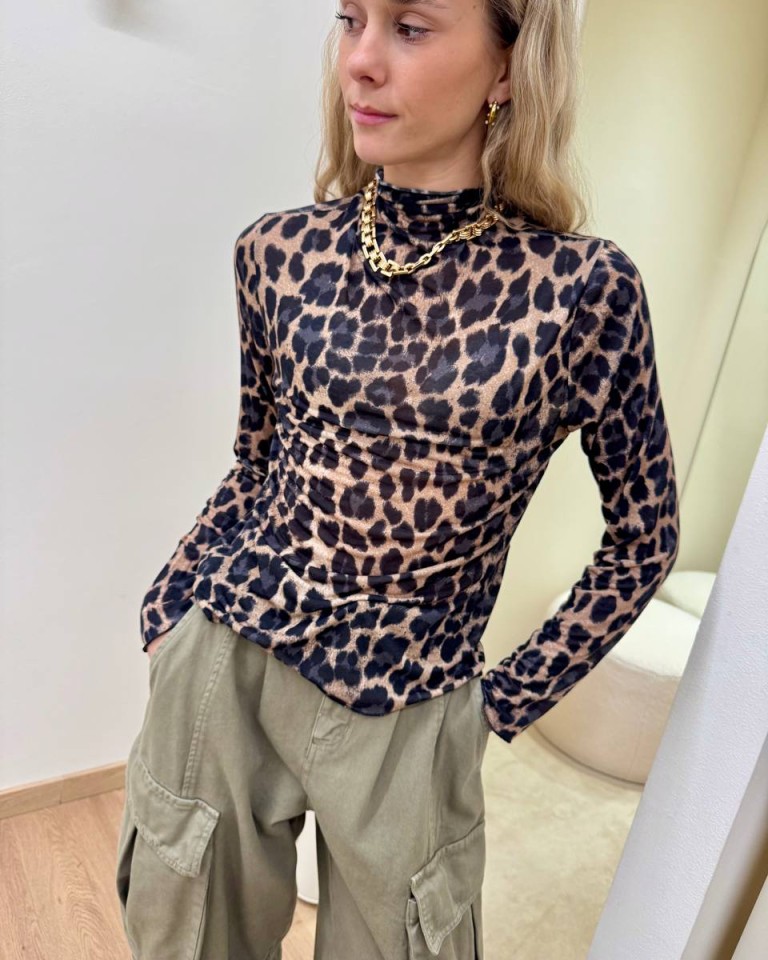 Maglia semitrasparente leopardata beige e nero HaveOne Shop Online Maglia semitrasparente leopardata beige e nero HaveOne