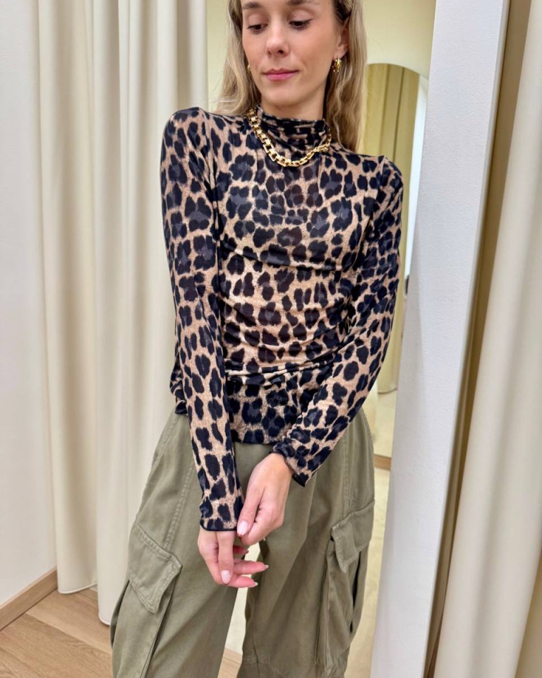 Maglia semitrasparente leopardata beige e nero HaveOne Shop Online Maglia semitrasparente leopardata beige e nero HaveOne