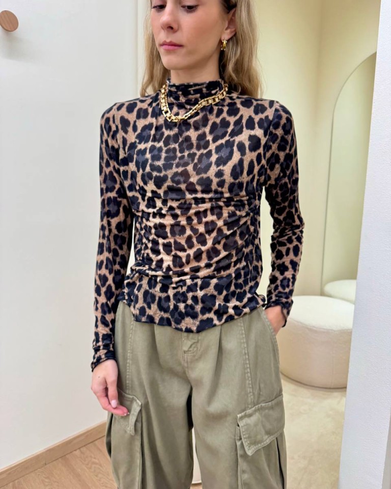 Maglia semitrasparente leopardata beige e nero HaveOne Shop Online Maglia semitrasparente leopardata beige e nero HaveOne