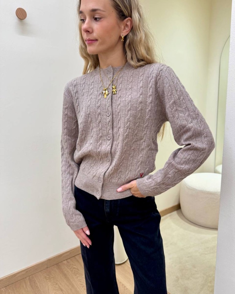 Cardigan trecce pura lana beige mélange Vicolo Shop Online Cardigan trecce pura lana beige mélange Vicolo