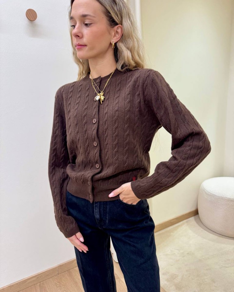 Cardigan trecce pura lana moro Vicolo Shop Online Cardigan trecce pura lana moro Vicolo