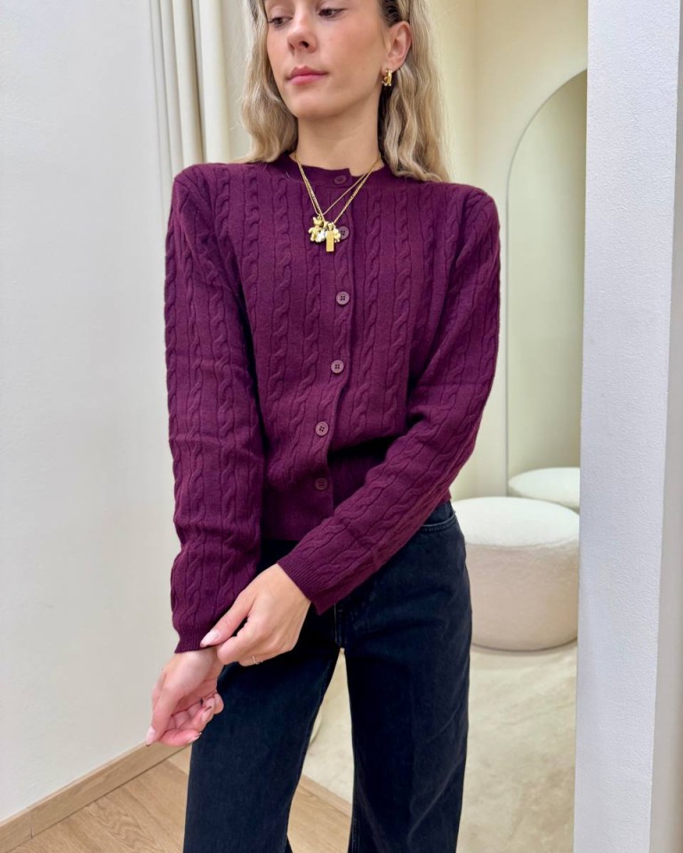 Cardigan trecce pura lana bordeaux Vicolo Shop Online Cardigan trecce pura lana bordeaux Vicolo
