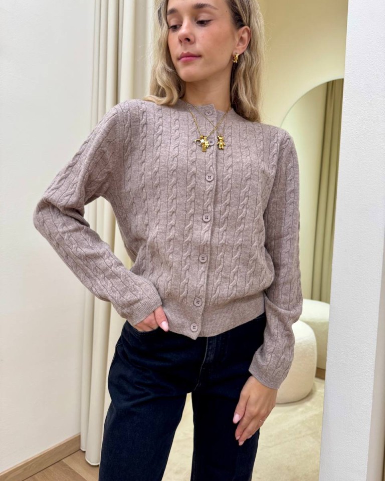 Cardigan trecce pura lana beige mélange Vicolo Shop Online Cardigan trecce pura lana beige mélange Vicolo