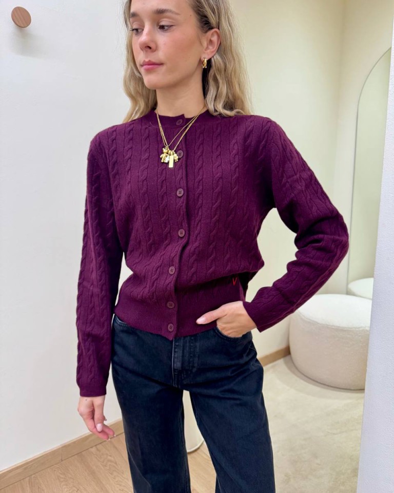 Cardigan trecce pura lana bordeaux Vicolo Shop Online Cardigan trecce pura lana bordeaux Vicolo