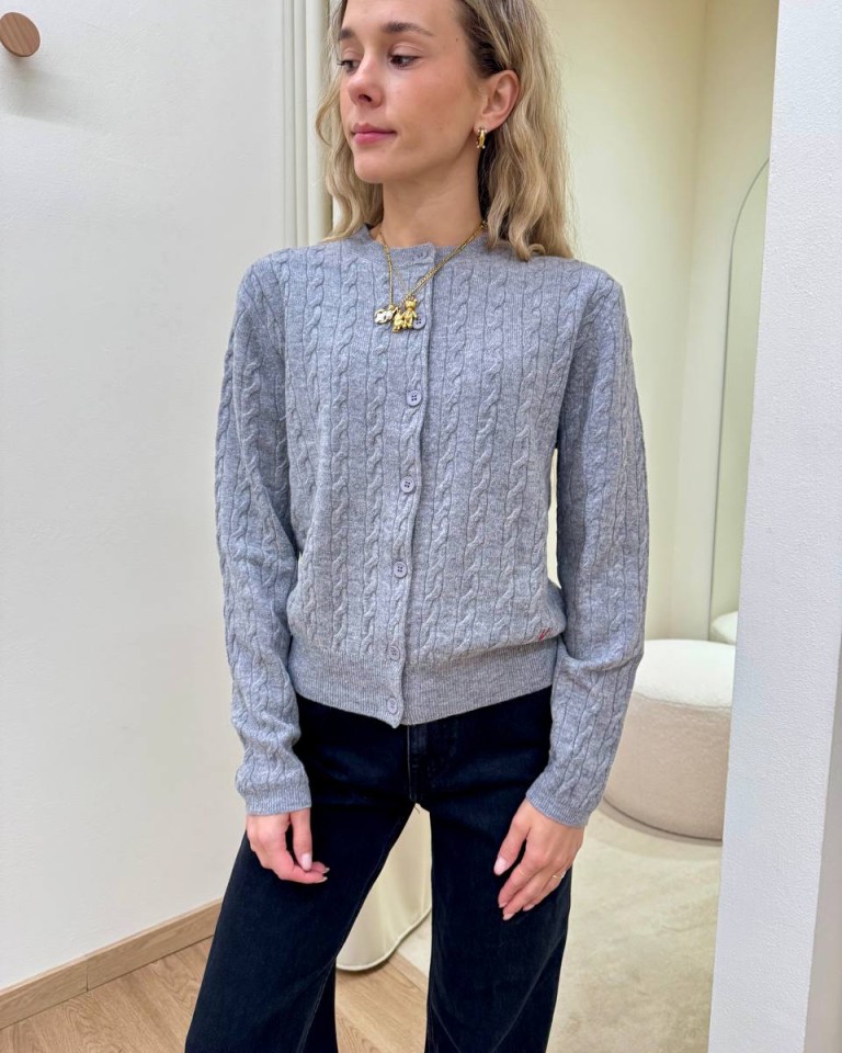 Cardigan trecce pura lana grigio mélange Vicolo Shop Online Cardigan trecce pura lana grigio mélange Vicolo