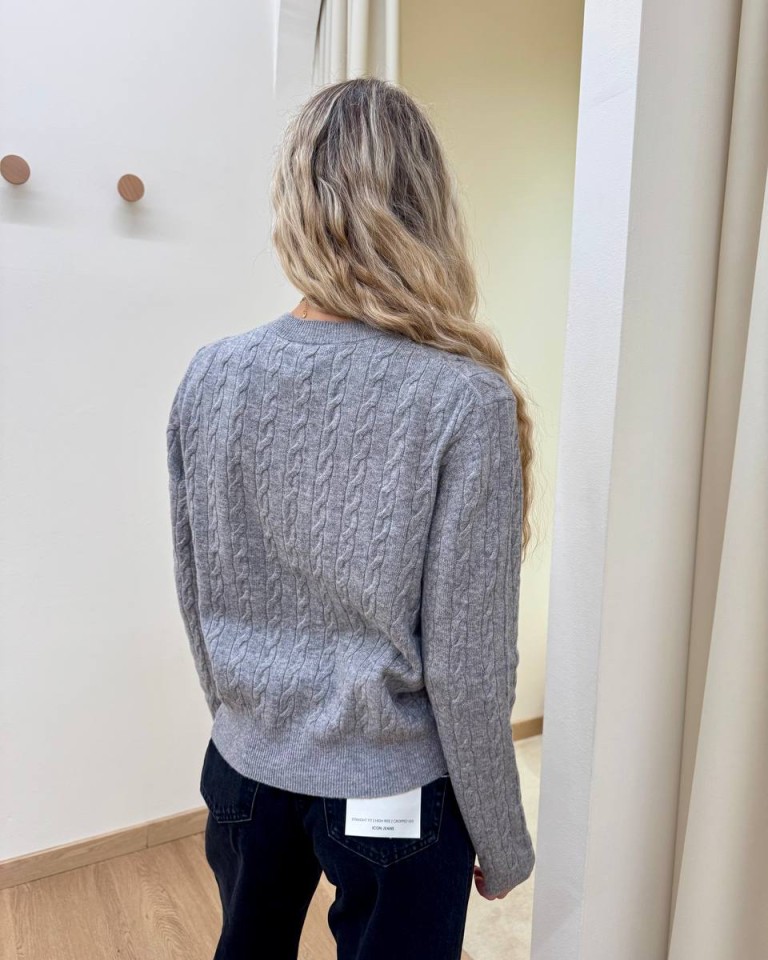 Cardigan trecce pura lana grigio mélange Vicolo Shop Online Cardigan trecce pura lana grigio mélange Vicolo