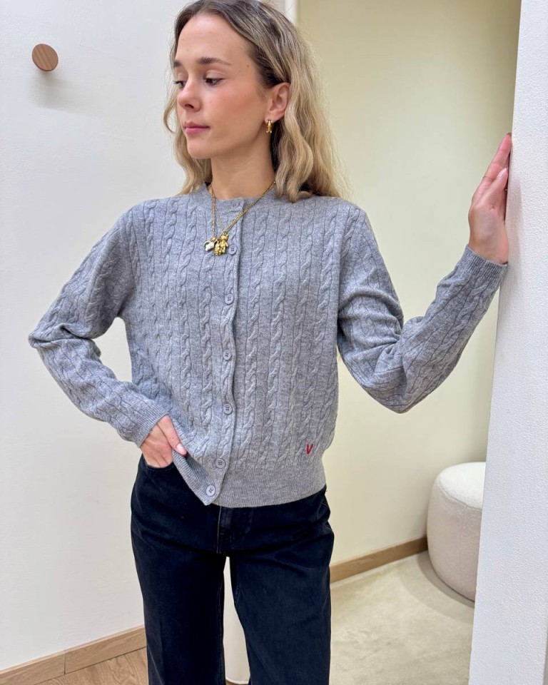 Cardigan trecce pura lana grigio mélange Vicolo Shop Online Cardigan trecce pura lana grigio mélange Vicolo