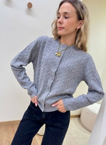 Shop Online Cardigan trecce pura lana grigio mélange Vicolo