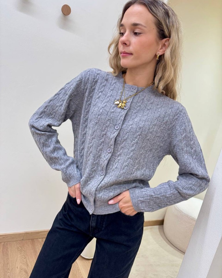 Cardigan trecce pura lana grigio mélange Vicolo Shop Online Cardigan trecce pura lana grigio mélange Vicolo