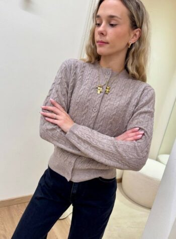 Shop Online Cardigan trecce pura lana beige mélange Vicolo