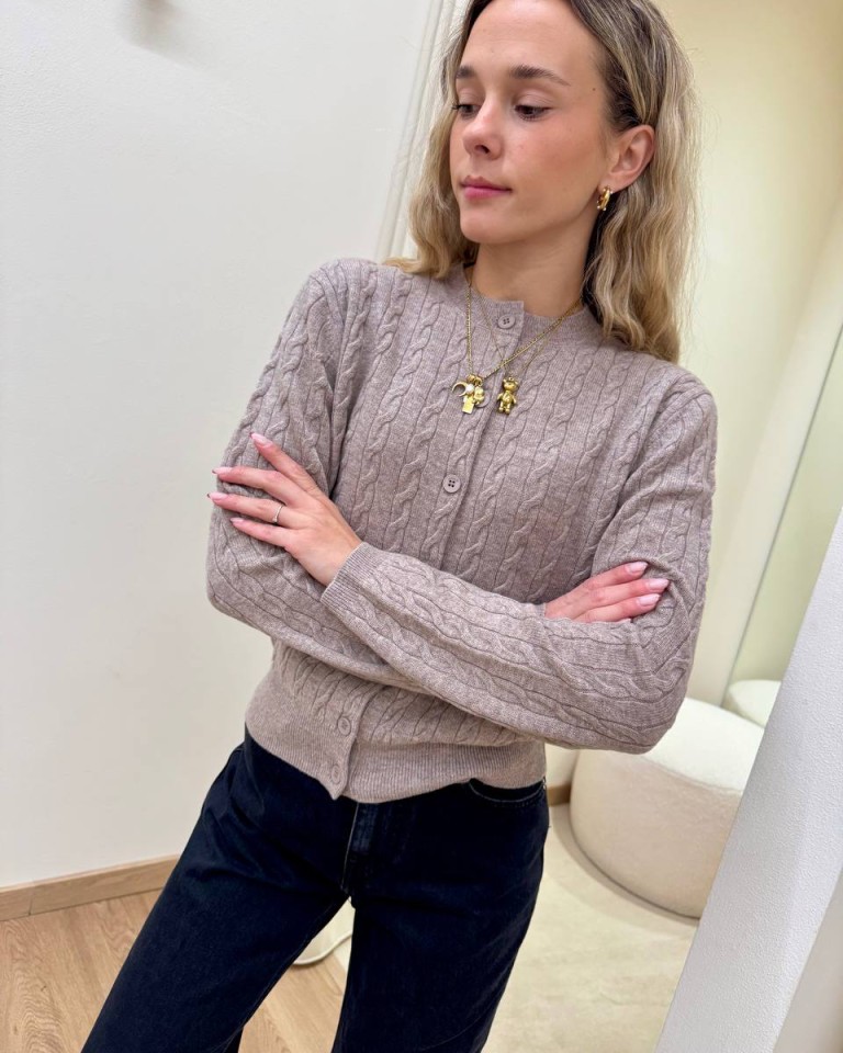 Cardigan trecce pura lana beige mélange Vicolo Shop Online Cardigan trecce pura lana beige mélange Vicolo