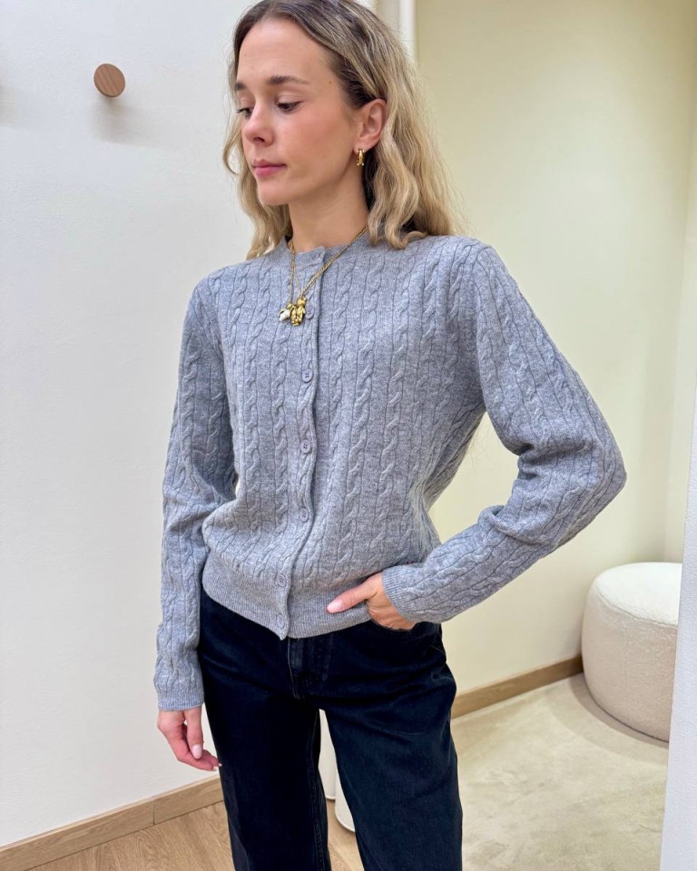 Cardigan trecce pura lana grigio mélange Vicolo Shop Online Cardigan trecce pura lana grigio mélange Vicolo