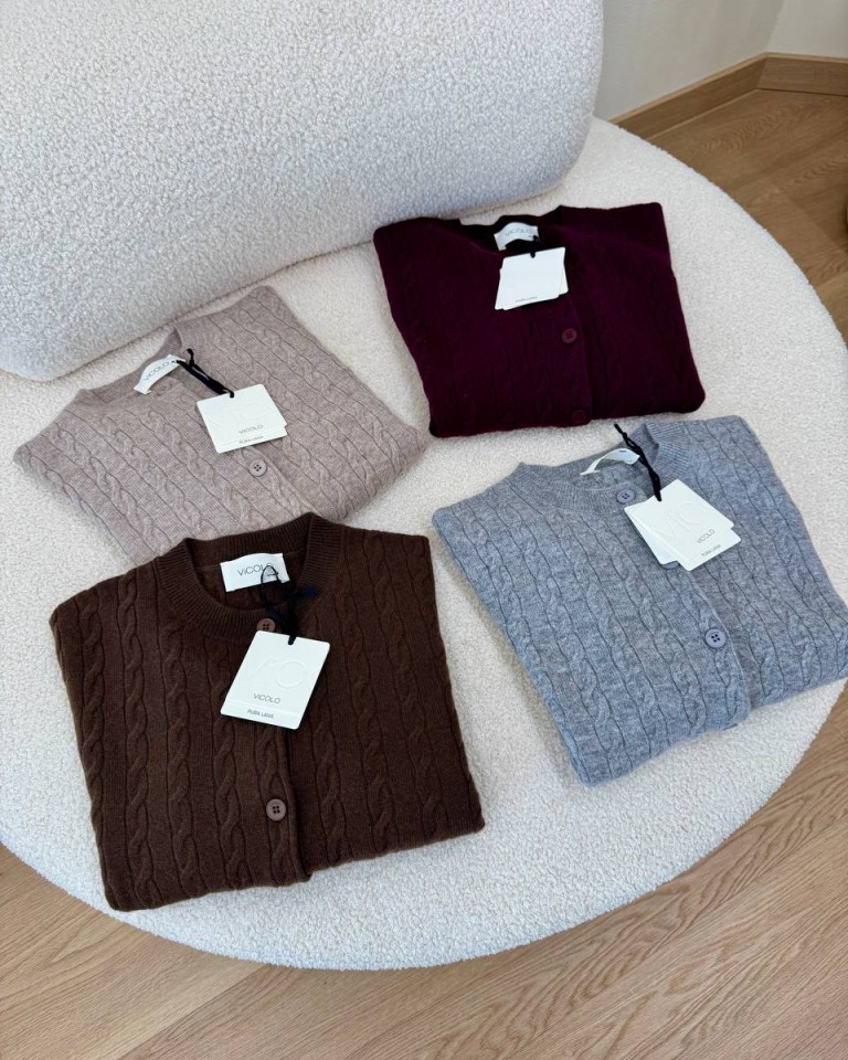 Cardigan trecce pura lana grigio mélange Vicolo Shop Online Cardigan trecce pura lana grigio mélange Vicolo