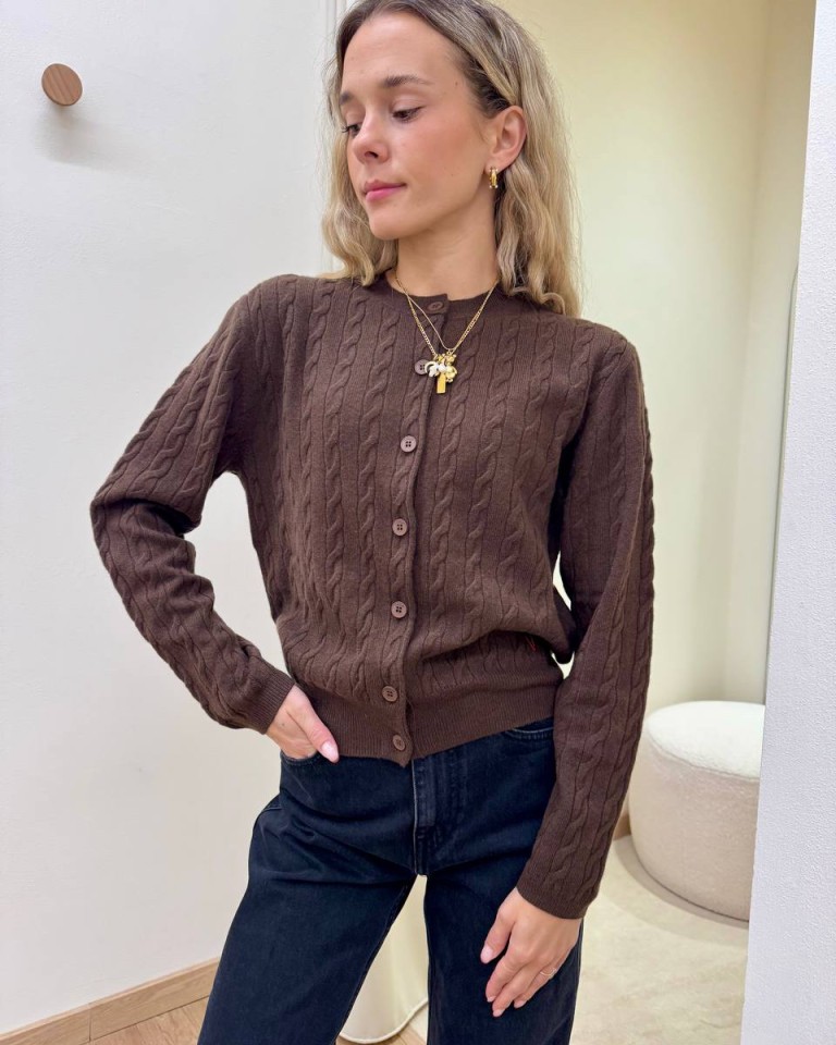 Cardigan trecce pura lana moro Vicolo Shop Online Cardigan trecce pura lana moro Vicolo