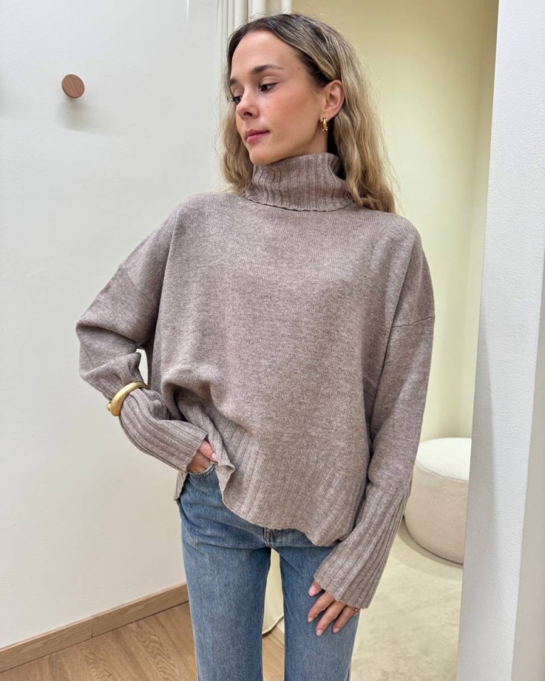 Maglione over pura lana beige mélange Vicolo Shop Online Maglione over pura lana beige mélange Vicolo
