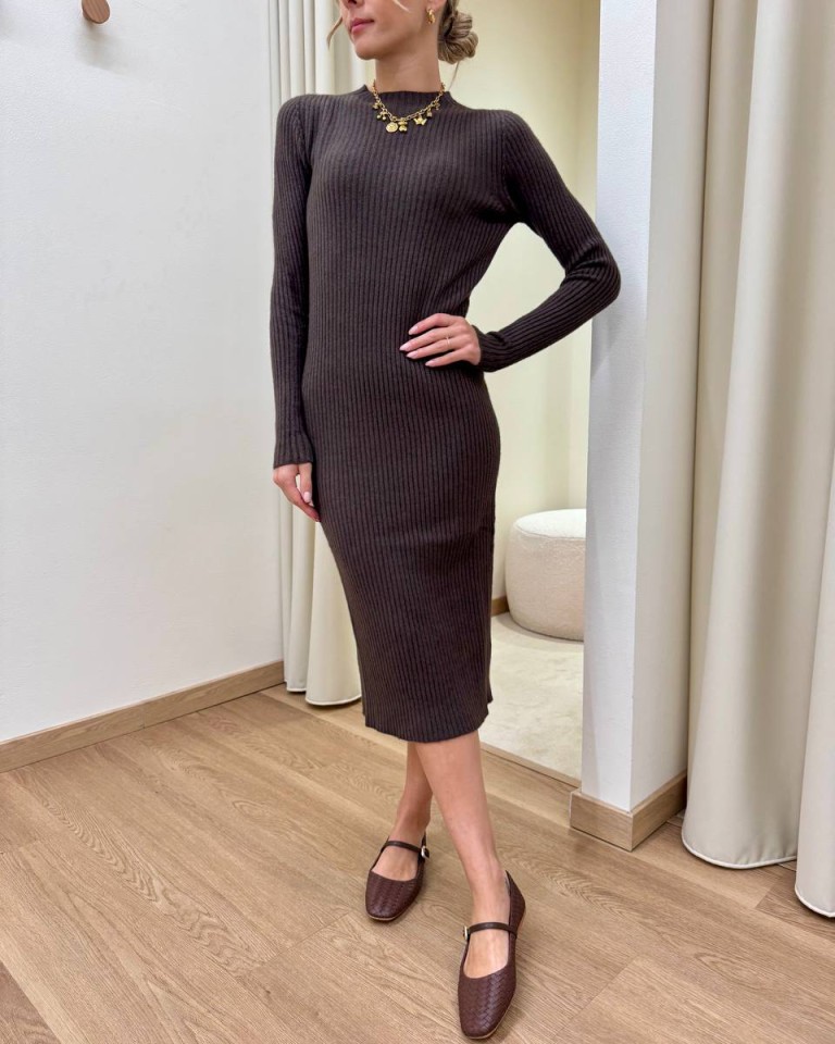 Vestito longuette in maglia a coste moro HaveOne Shop Online Vestito longuette in maglia a coste moro HaveOne
