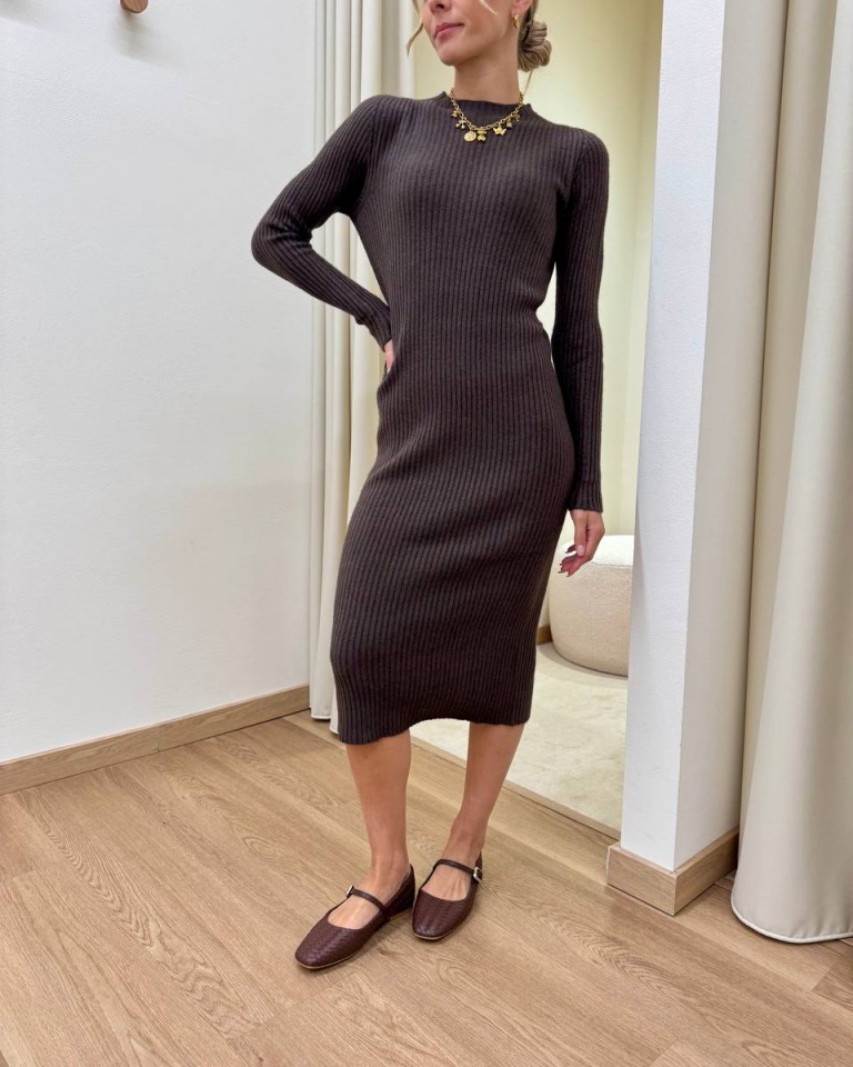 Vestito longuette in maglia a coste moro HaveOne Shop Online Vestito longuette in maglia a coste moro HaveOne