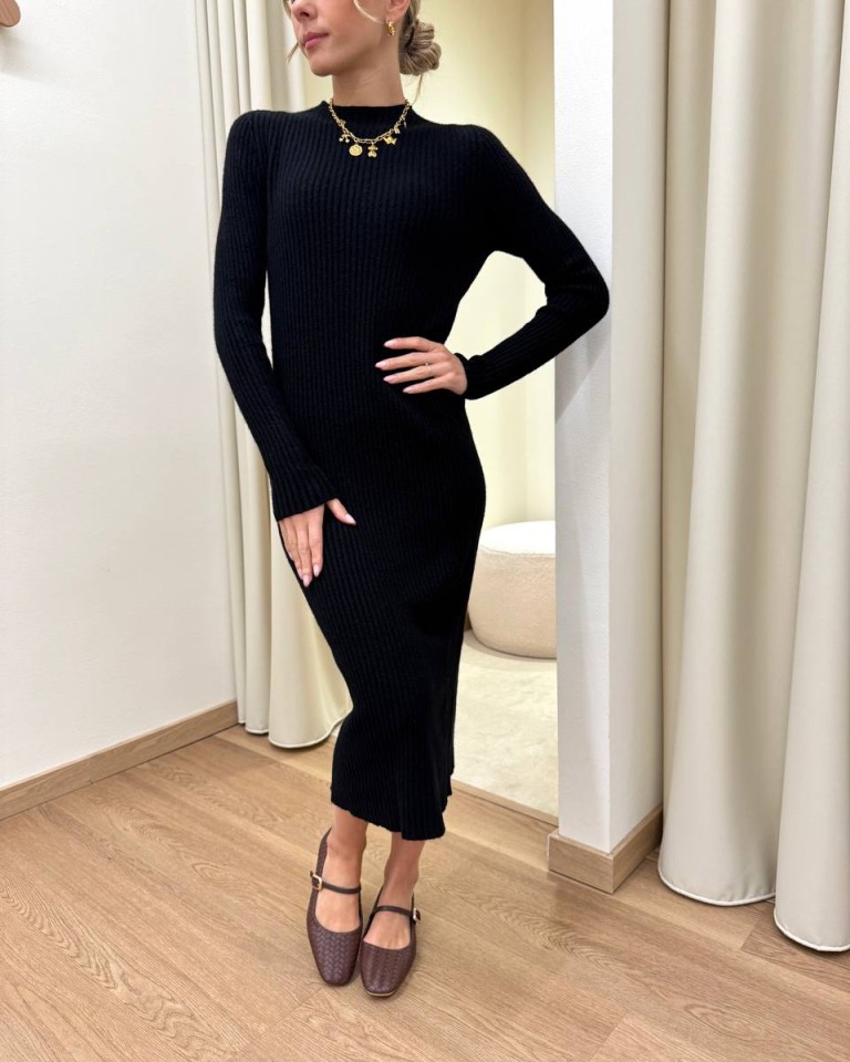 Vestito longuette in maglia a coste nero HaveOne Shop Online Vestito longuette in maglia a coste nero HaveOne