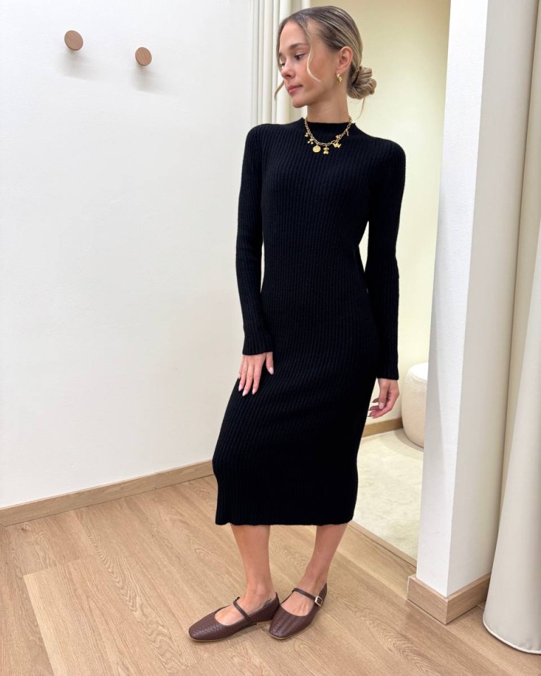 Vestito longuette in maglia a coste nero HaveOne Shop Online Vestito longuette in maglia a coste nero HaveOne