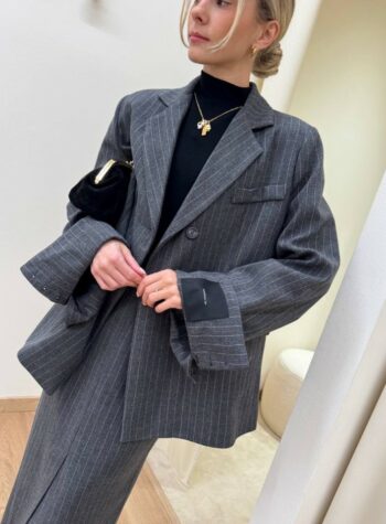Shop Online Giacca gessata grigia risvolto manica Tensione In