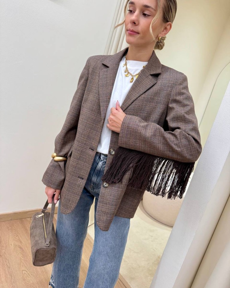 Giacca principe di Galles moro con frange Susy Mix Shop Online Giacca principe di Galles moro con frange Susy Mix