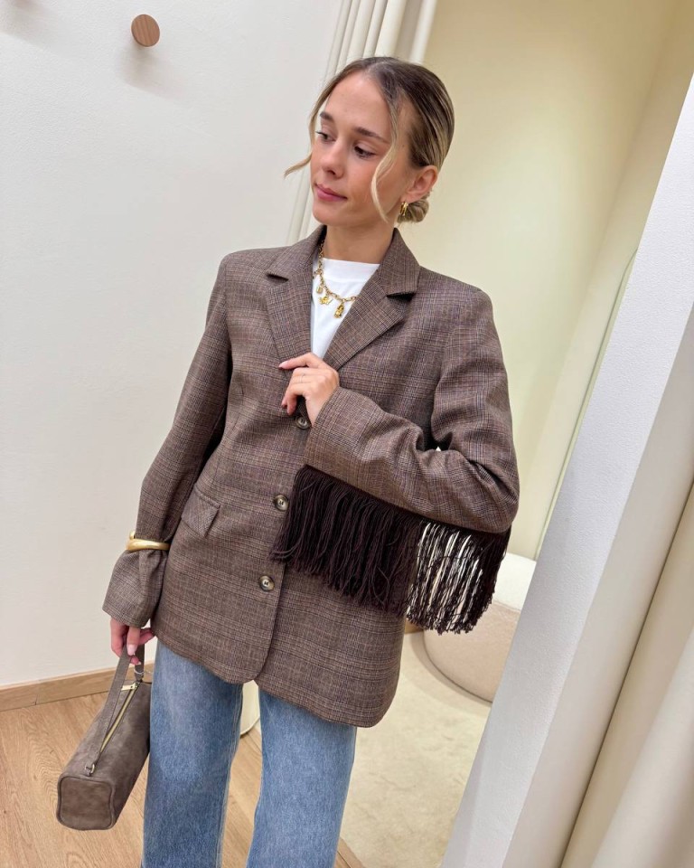Giacca principe di Galles moro con frange Susy Mix Shop Online Giacca principe di Galles moro con frange Susy Mix