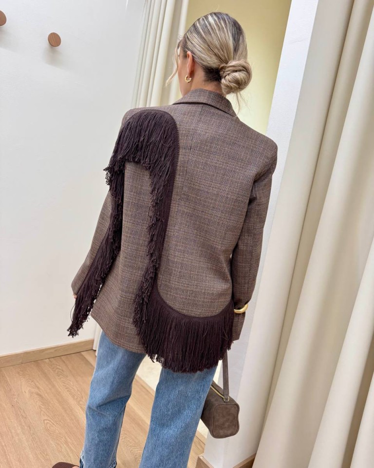 Giacca principe di Galles moro con frange Susy Mix Shop Online Giacca principe di Galles moro con frange Susy Mix
