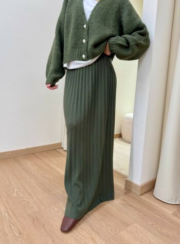 Shop Online Gonna longuette plissé in maglia khaki Kontatto