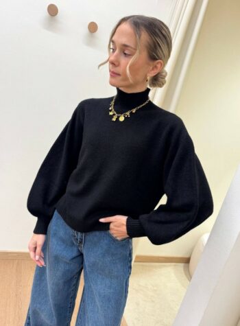 Shop Online Maglione manica palloncino nero HaveOne