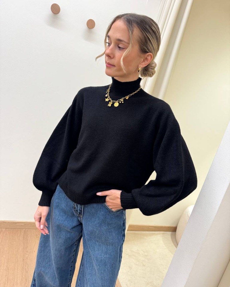 Maglione manica palloncino nero HaveOne Shop Online Maglione manica palloncino nero HaveOne