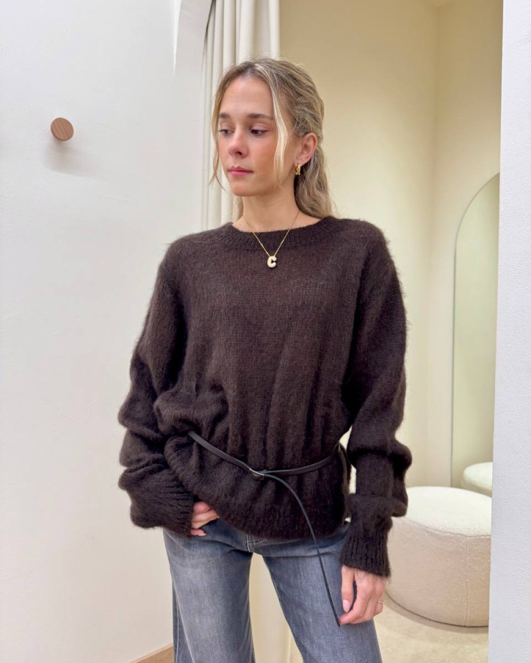 Maglione girocollo con cinturino moka Souvenir Shop Online Maglione girocollo con cinturino moka Souvenir
