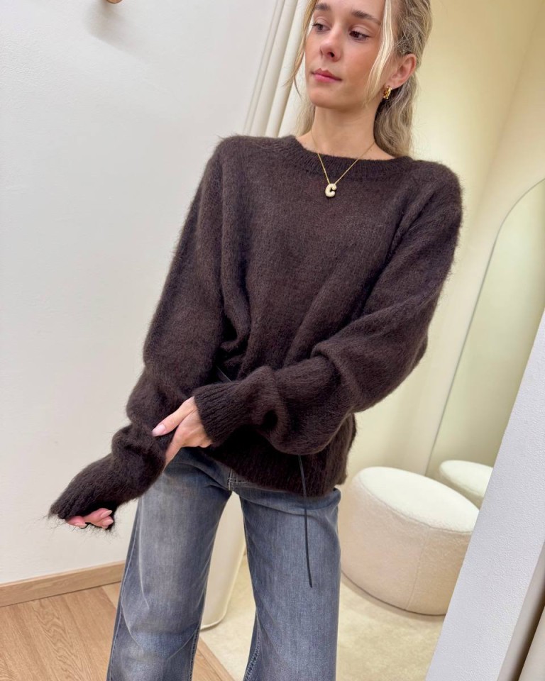 Maglione girocollo con cinturino moka Souvenir Shop Online Maglione girocollo con cinturino moka Souvenir