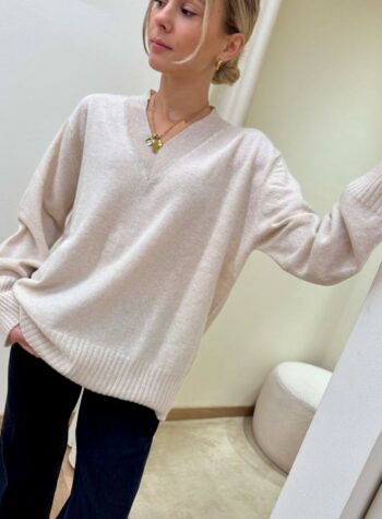 Shop Online Maglione con lana scollo a V beige HaveOne
