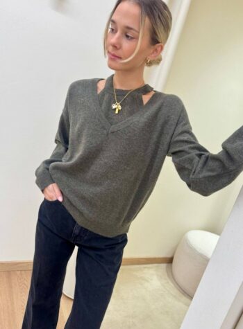 Shop Online Twin set canotta e maglione con lana verde militare HaveOne