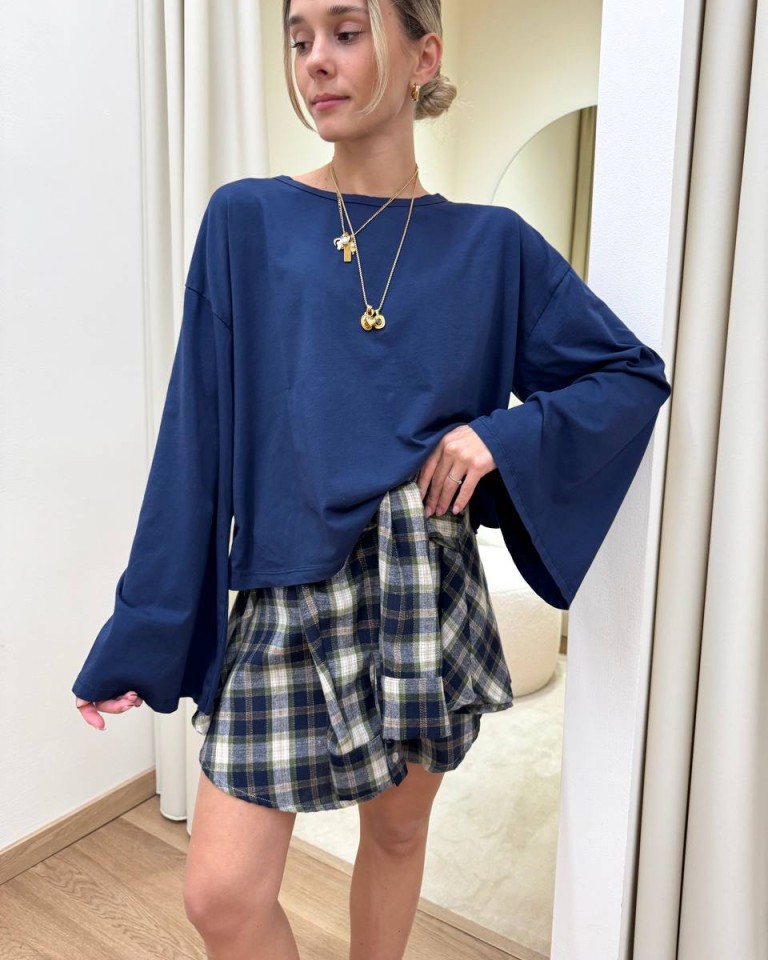 Maglia maniche ampissime blu HaveOne Shop Online Maglia maniche ampissime blu HaveOne
