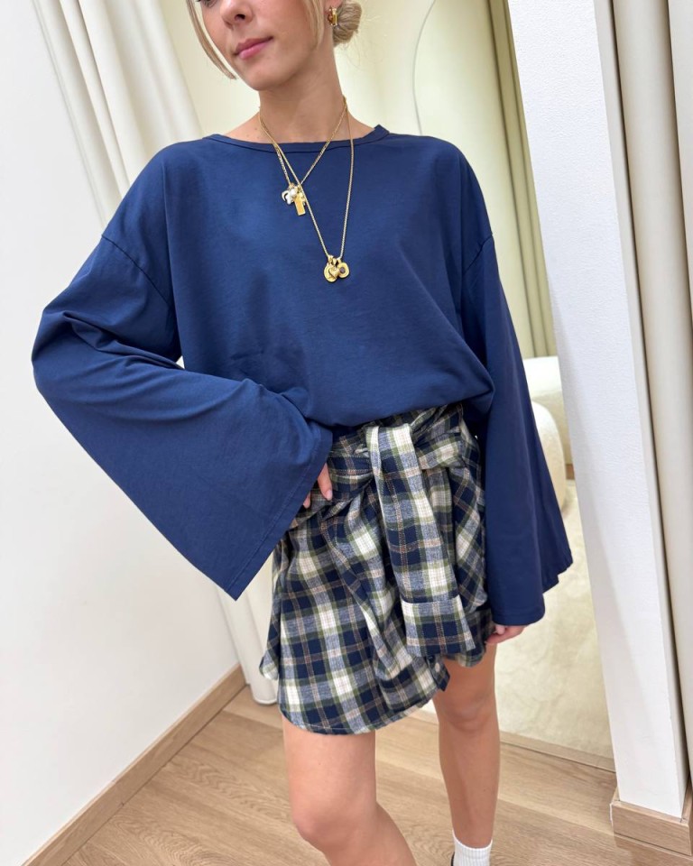 Minigonna con maniche check verde e blu HaveOne Shop Online Minigonna con maniche check verde e blu HaveOne