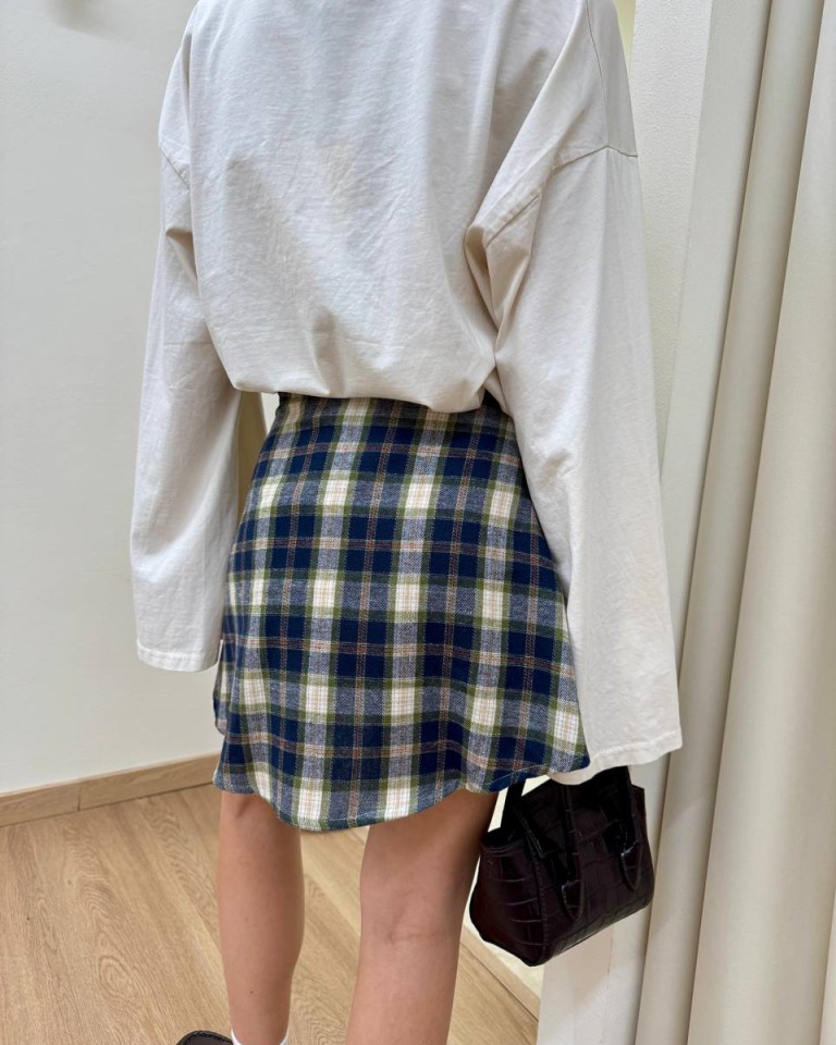 Minigonna con maniche check verde e blu HaveOne Shop Online Minigonna con maniche check verde e blu HaveOne