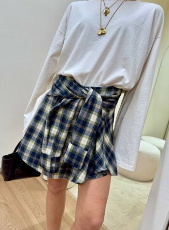 Shop Online Minigonna con maniche check verde e blu HaveOne